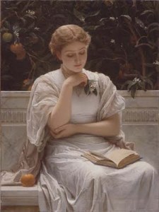 A Girl Reading / O fată citind (1878) de Charles Edward Perugini (1839-1918) http://goldenagepaintings.blogspot.co.uk/2011/05/charles-edward-perugini-girl-reading.html
